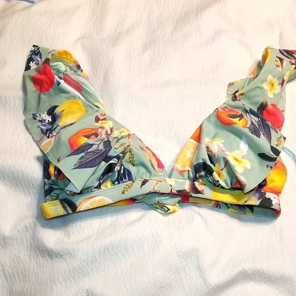 NWT RUFFLE STRAP ADJUSTABLE REMOVABLE PADS TIE BACK SWIMSUIT BRA TOP BIKINI SWIM - Picture 2 of 7